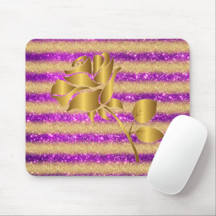 Mousepad Presente Dourada Floral Roxo de Luxo Popular