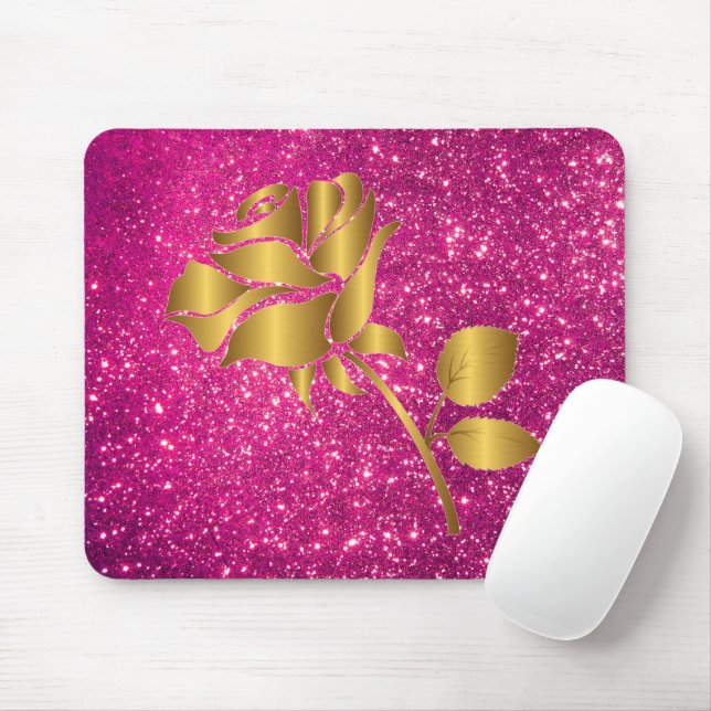 Mousepad Presente Dourado de Lúxias Floral Rosa , de Luxo (Com mouse)