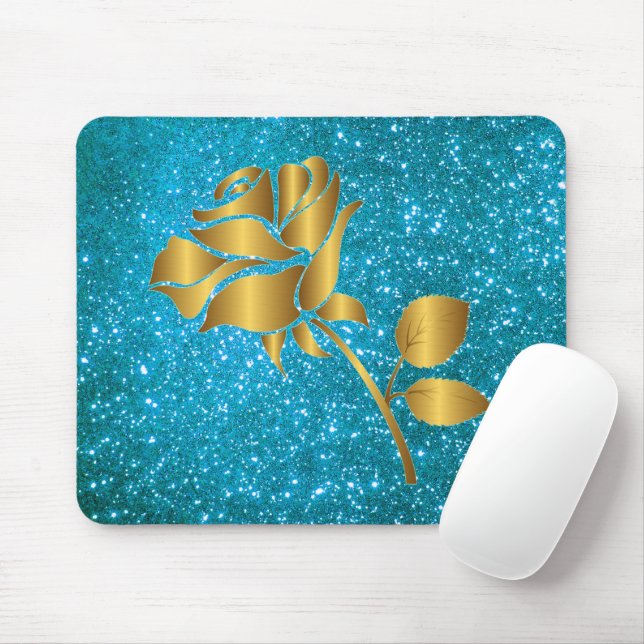 Mousepad Presente Dourado Floral Azul Azul de Luxo (Com mouse)