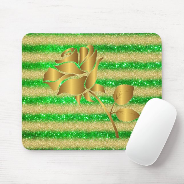 Mousepad Presente Dourado Floral Verde  de Luxo (Com mouse)
