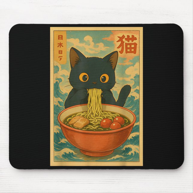 Mousepad Presente engraçado de anime de gato Kawaii comendo (Frente)
