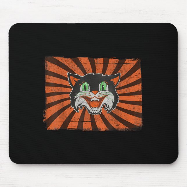 Mousepad Presente Engraçado de Gato Preto de Halloween Vint (Frente)