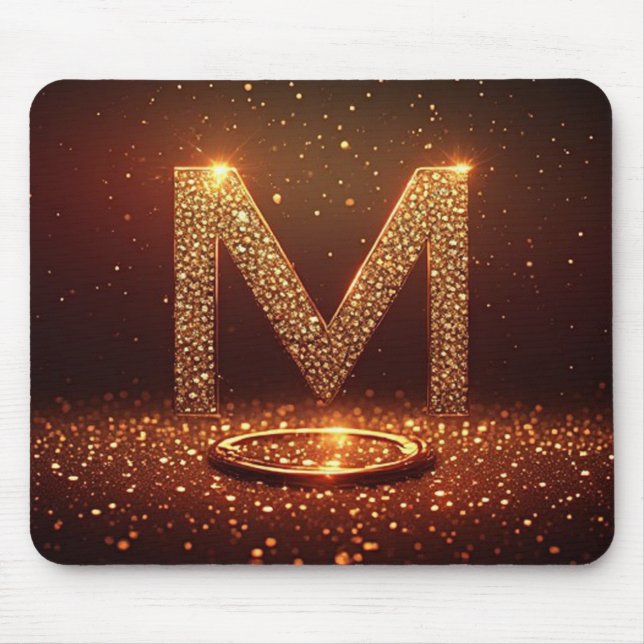 Mousepad Presente Monograma Letra M Brilho Dourado (Frente)
