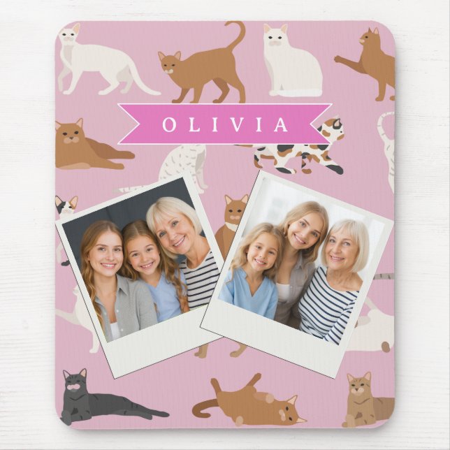 Mousepad Presente Personalizado com Padrão de Gato Rosa Fof (Frente)