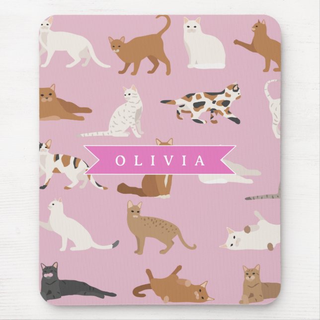Mousepad Presente Personalizado com Padrão de Gato Rosa Fof (Frente)