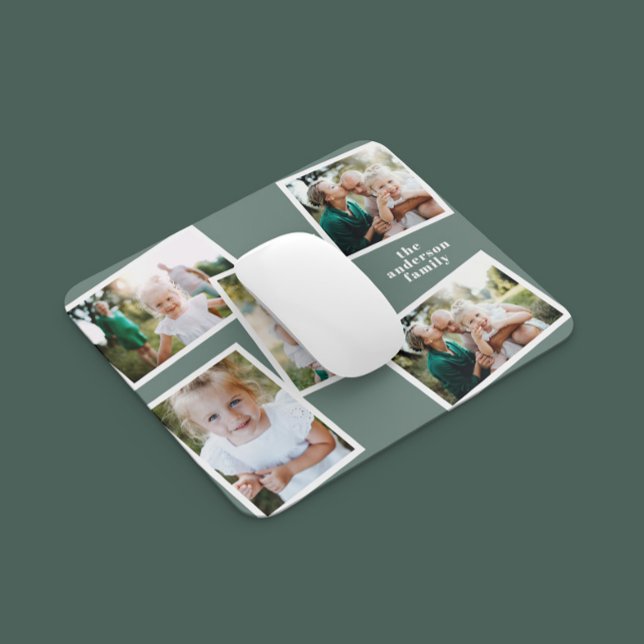 Mousepad Presente verde da família multi-foto do na moda mo (Criador carregado)