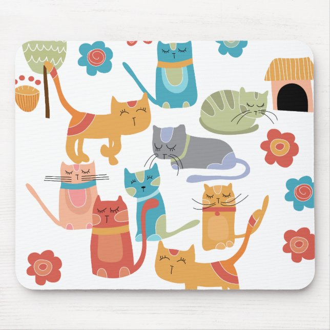 Mousepad Presentes de Impressão de Gatos Coloridos para Gat (Frente)