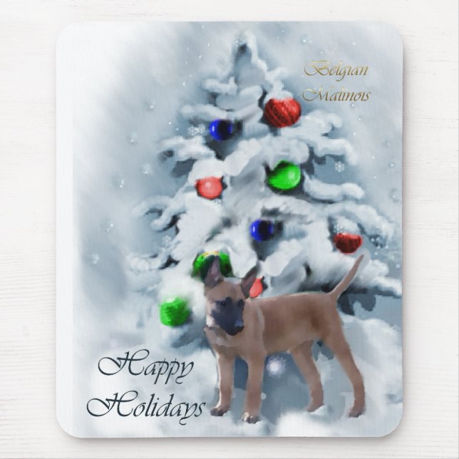 Mousepad Presentes de Natal em Malinois belgas (Frente)