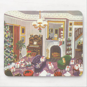 Mousepad Presentes de Natal Vintage embrulhados na Sala de