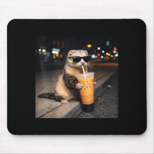 Mousepad Presentes Homens Furão Legal Bebendo Café Com Leit