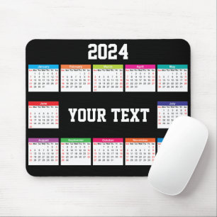 Mousepad Preto branco do calendário 2024 Personalizável