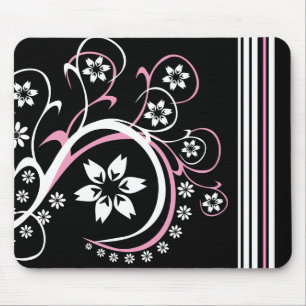 Mousepad preto, branco e cor-de-rosa
