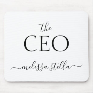 Mousepad Preto & Branco Moderno O Nome do CEO   Presente Fe