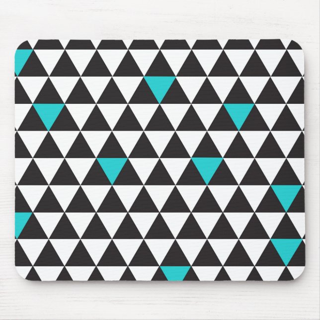 Mousepad Preto Branco Teal Turquesa Triângulos Geométricos (Frente)