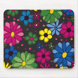 Mousepad Preto com Flores Coloridas