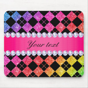 Mousepad Preto de néon dos diamantes do brilho do arco-ír