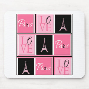 Mousepad Preto do rosa do amor da torre Eiffel de Paris