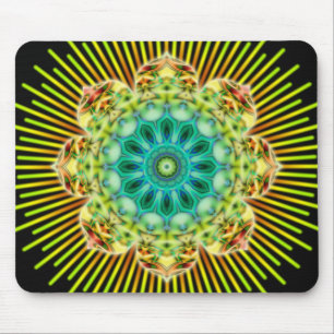 Mousepad Preto do verde amarelo   da mandala