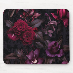 Mousepad Preto e Borgonha Floral Escuro