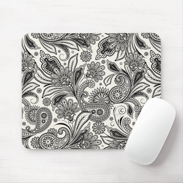 Mousepad Preto e branco paisley (Com mouse)