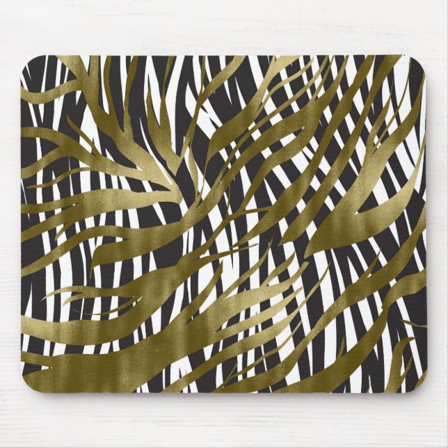 Mousepad Preto e Dourado Estampa de Zebra Safari Chic Glamo (Frente)
