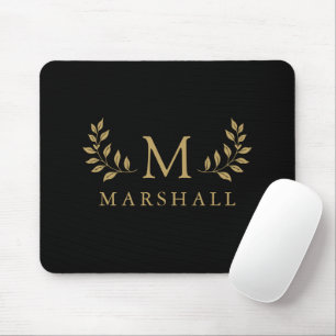 Mousepad Preto E Dourado Moderno Elegante Nome De Monograma