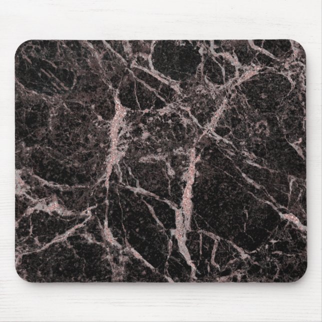 Mousepad Preto e Dourado Rosa Brilho Mármore Glamour Modern (Frente)