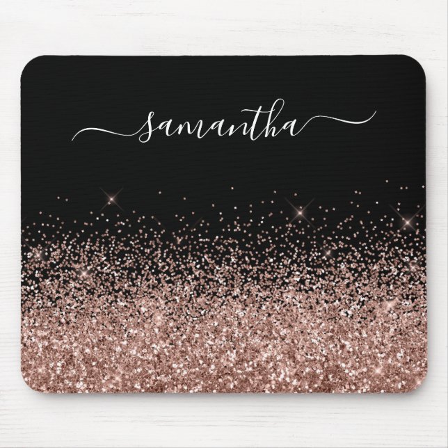 Mousepad Preto e Dourado Rosa Brilho Nome Elegante (Frente)