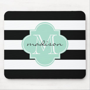Mousepad Preto e monograma náutico do costume das listras