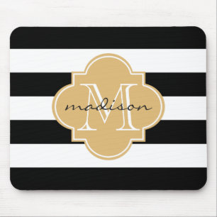 Mousepad Preto e monograma náutico Dourado do costume das