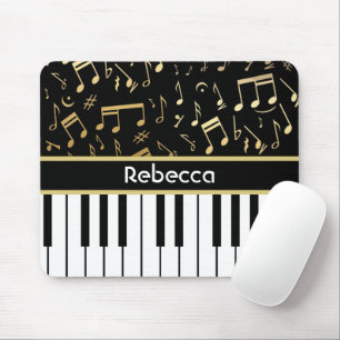 Mousepad Preto e ouro das notas musicais e das chaves do