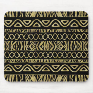 Mousepad Preto étnico e animal e ouro do teste padrão do