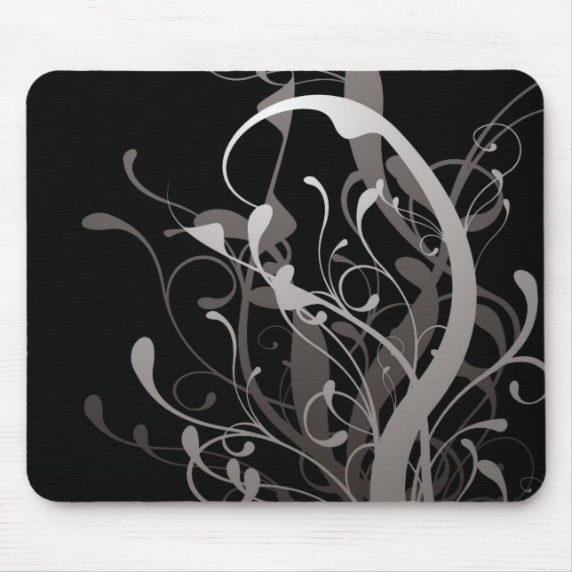 Mousepad preto floral abstrato (Frente)