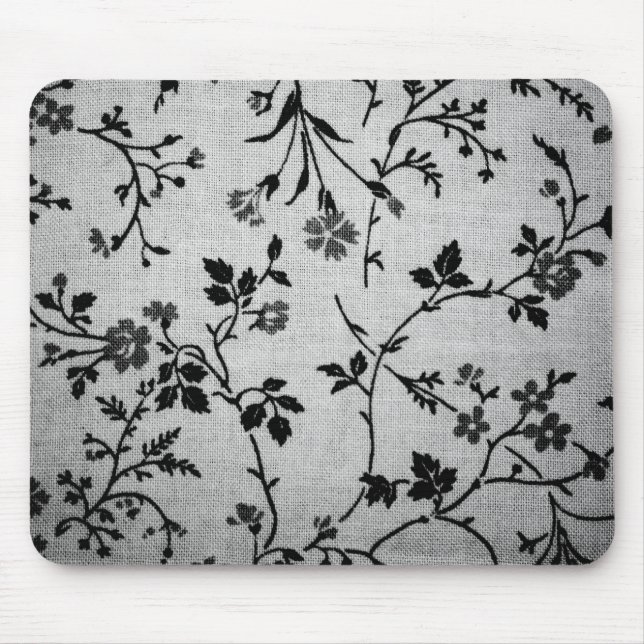 Mousepad Preto floral no branco (Frente)