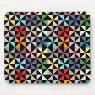 Mousepad Preto geométrico colorido do Pinwheel