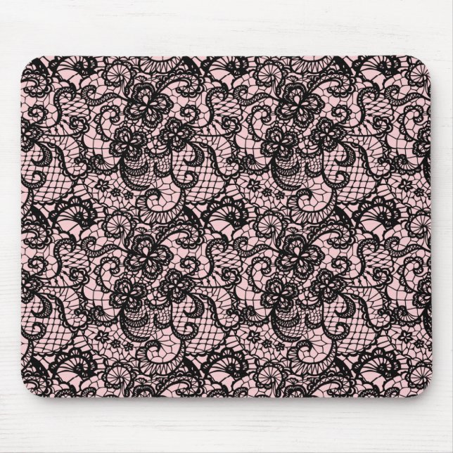 Mousepad Preto Lace com Cor-de-Rosa Esbranquiçada (Frente)