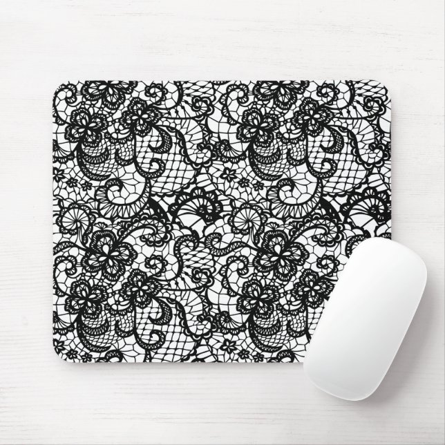 Mousepad Preto Lace em Branco (Com mouse)