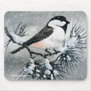 Mousepad Preto pequeno pássaro tampado do Chickadee
