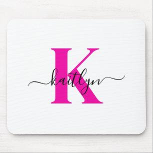 Mousepad Preto Rosa Quente Nome Inicial Monograma