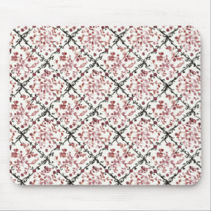 Mousepad Preto Vermelho Branco Floral
