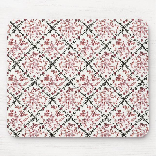 Mousepad Preto Vermelho Branco Floral (Frente)