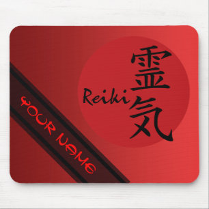 Mousepad Preto vermelho do símbolo de REIKI + seus nome & 