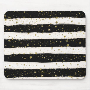 Mousepad Preto White Watercolor Strike Douradas Estrelas da