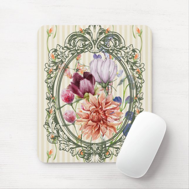 Mousepad Pretty beautiful antique frame wonderful flowers (Com mouse)