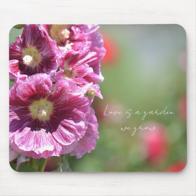 Mousepad Pretty Pink Hollyhock Flowers Photography   (Frente)
