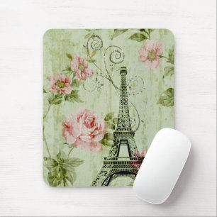 Mousepad pretty spring mint pink floral paris eiffel tower