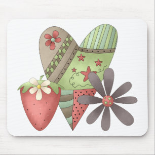 Mousepad Primavera bem-vindo · Coração, morango & flor