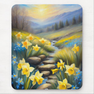Mousepad Primavera Daffodils Enfumaçados Montanhas de flore