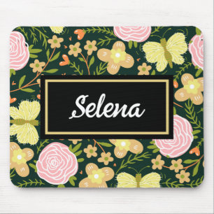 Mousepad Primavera de Padrão de Borboleta Floral Personaliz