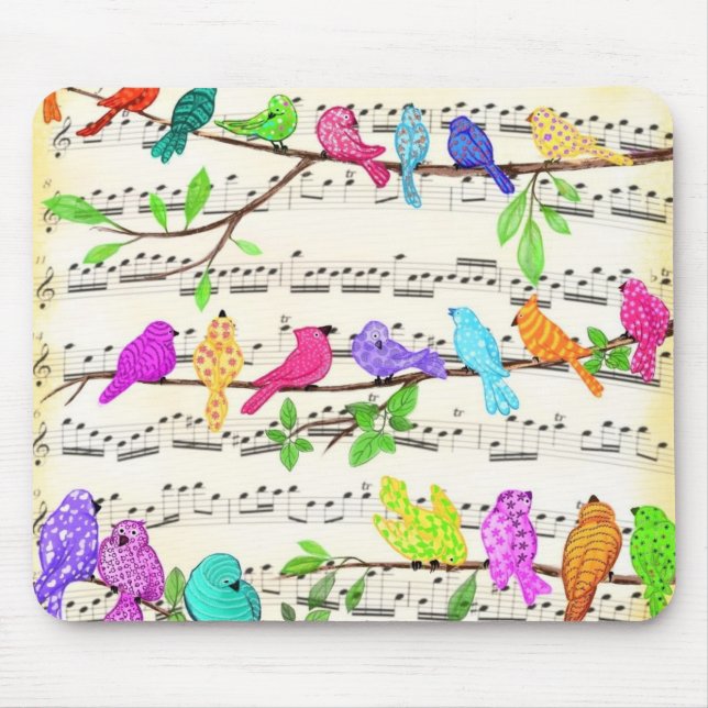 Mousepad Primavera de Pássaros Musicais Coloridos (Frente)